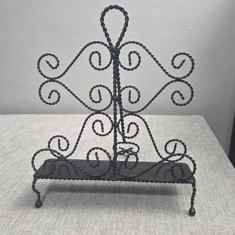 Vintage Black Wrought Iron Scrollwork Easel Folding Cookbook Book Display Stand